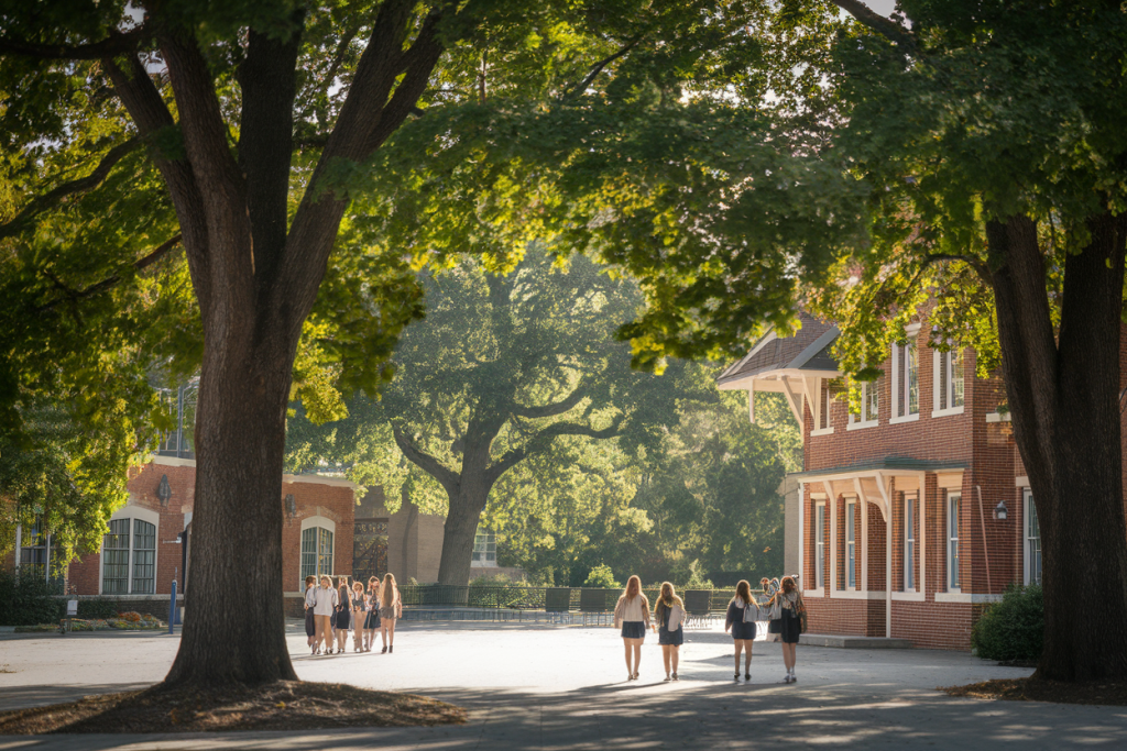 ecole-brique-rouge-arbres